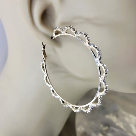 Silver with Crystal Hoop Earrings - Picture 1 of 4